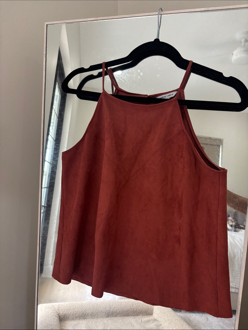 Naked Zebra Rust Suede-Effect Halter Cami
